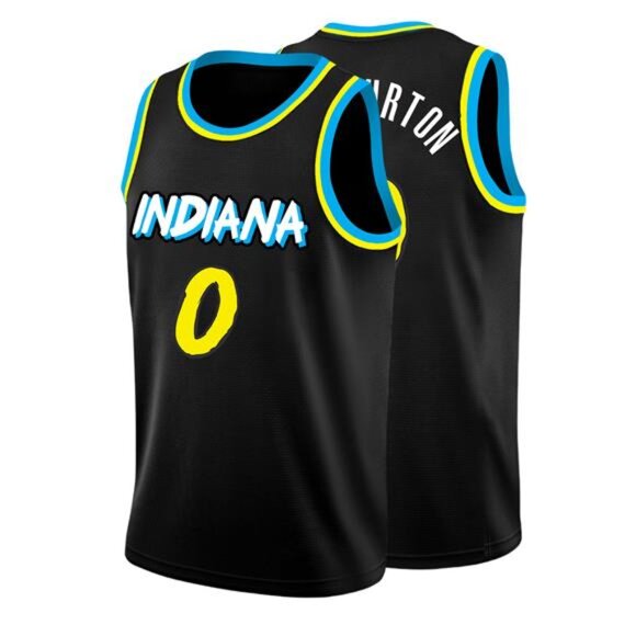 New Indiana Pacers Black Gold Blue Basketball Jersey Tyrese Haliburton #0 - Picture 1 of 5
